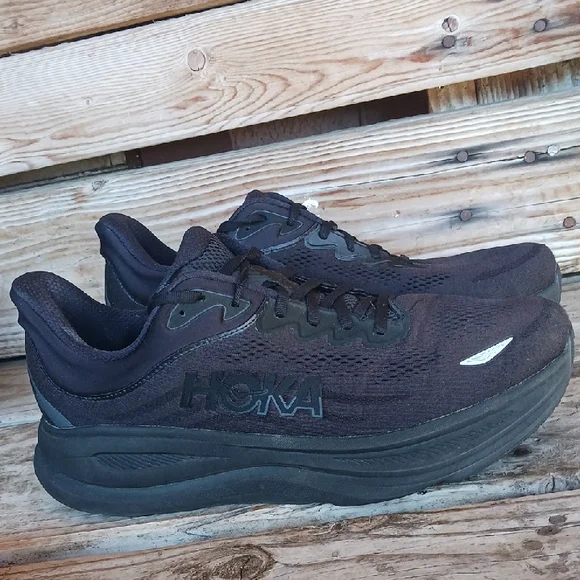Hoka Bondi 9 Black Athletic Shoes with Cushioned Midsole - Picture 2 of 15